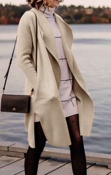 NWT Chicwish Classy Open Front Thick Knit Coat in Light Tan - Picture 6 of 7